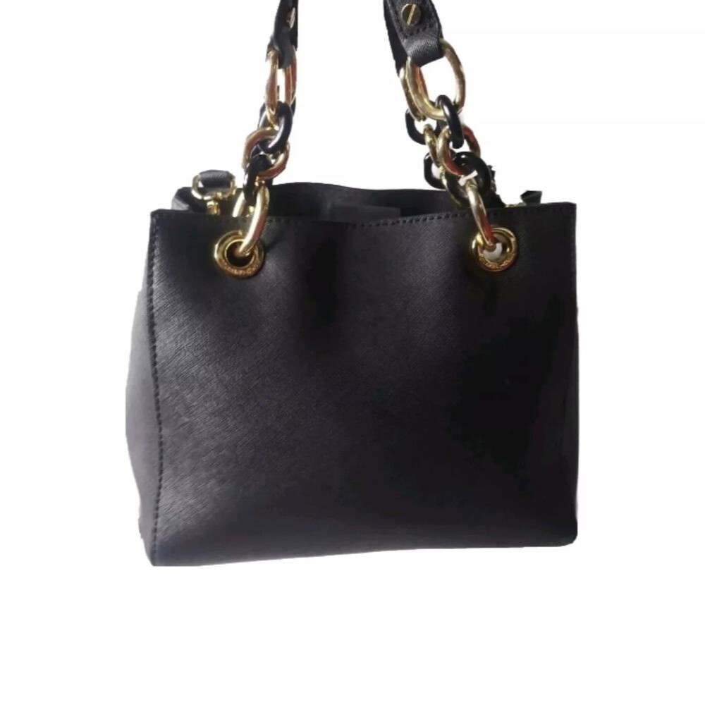 Michael Kors Small Cynthia Saffiano Leather Satchel Bag Black 30S5GCYS1L - Picture 4 of 11